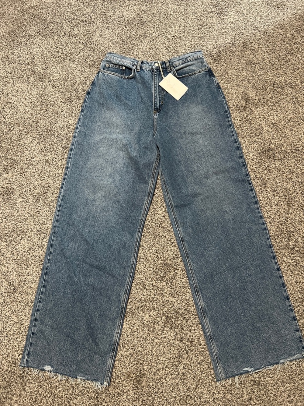 KHY Wide-Leg High-Rise Jeans in Medium Blue Denim